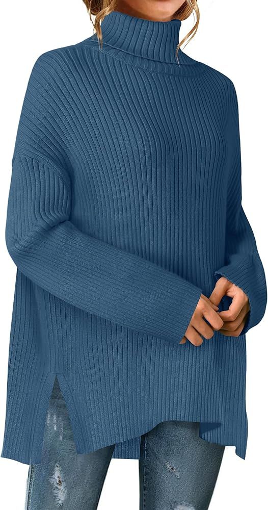 ZESICA Women's 2024 Winter Sweaters High Neck Long Sleeve Chunky Knit Oversized Side Slit Pullove... | Amazon (US)