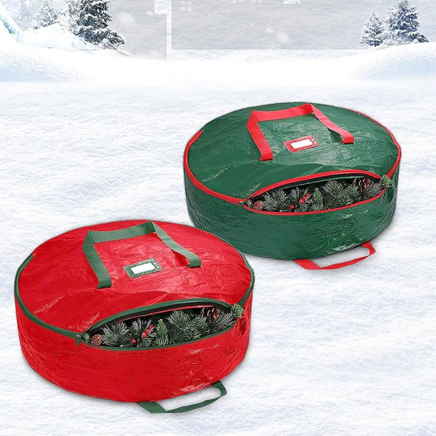 Christmas Wreath Storage Bag 24 Inch - 2 Pack Christmas Wreath Garland Storage Container with Dua... | Amazon (US)