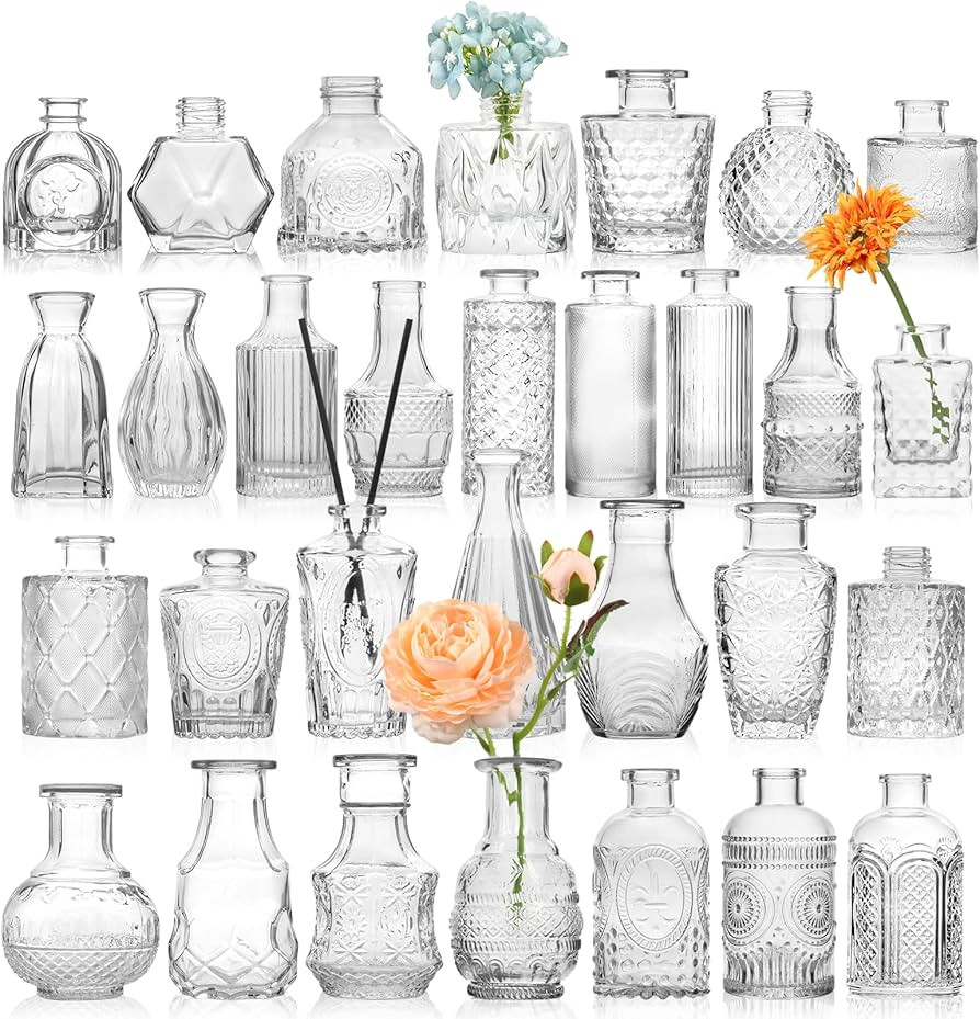 STARSIDE Set of 30 Clear Glass Bud Vase in Bulk,Small Vintage Bud Vase,for Centerpieces,Rustic We... | Amazon (US)