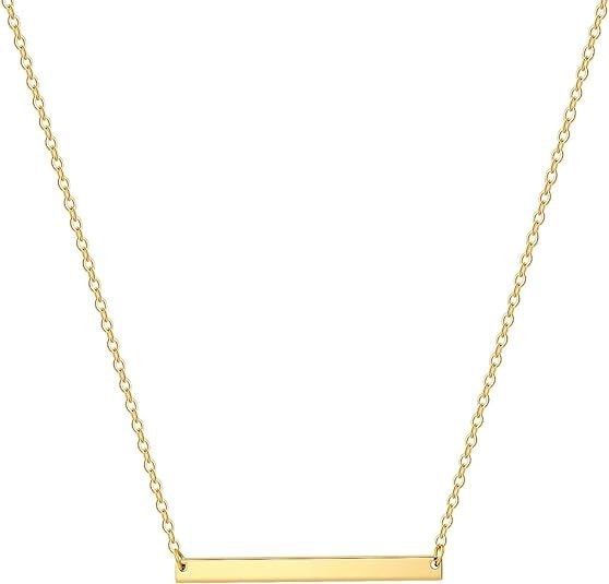 Estendly Dainty Gold Layered Bar Neckalce Moon Pendant Lariat Y Necklace 14K Gold Simple Necklace... | Amazon (US)
