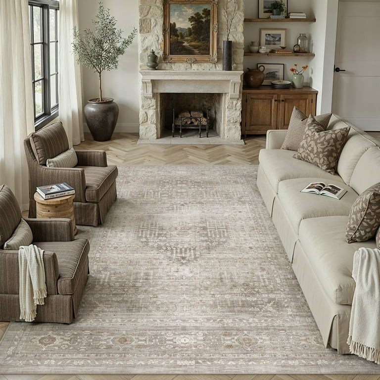 BERTHMEER 8'x10' Area Rugs for Living Room Bedroom Vintage Beige Carpets Kitchen Office Machine W... | Walmart (US)