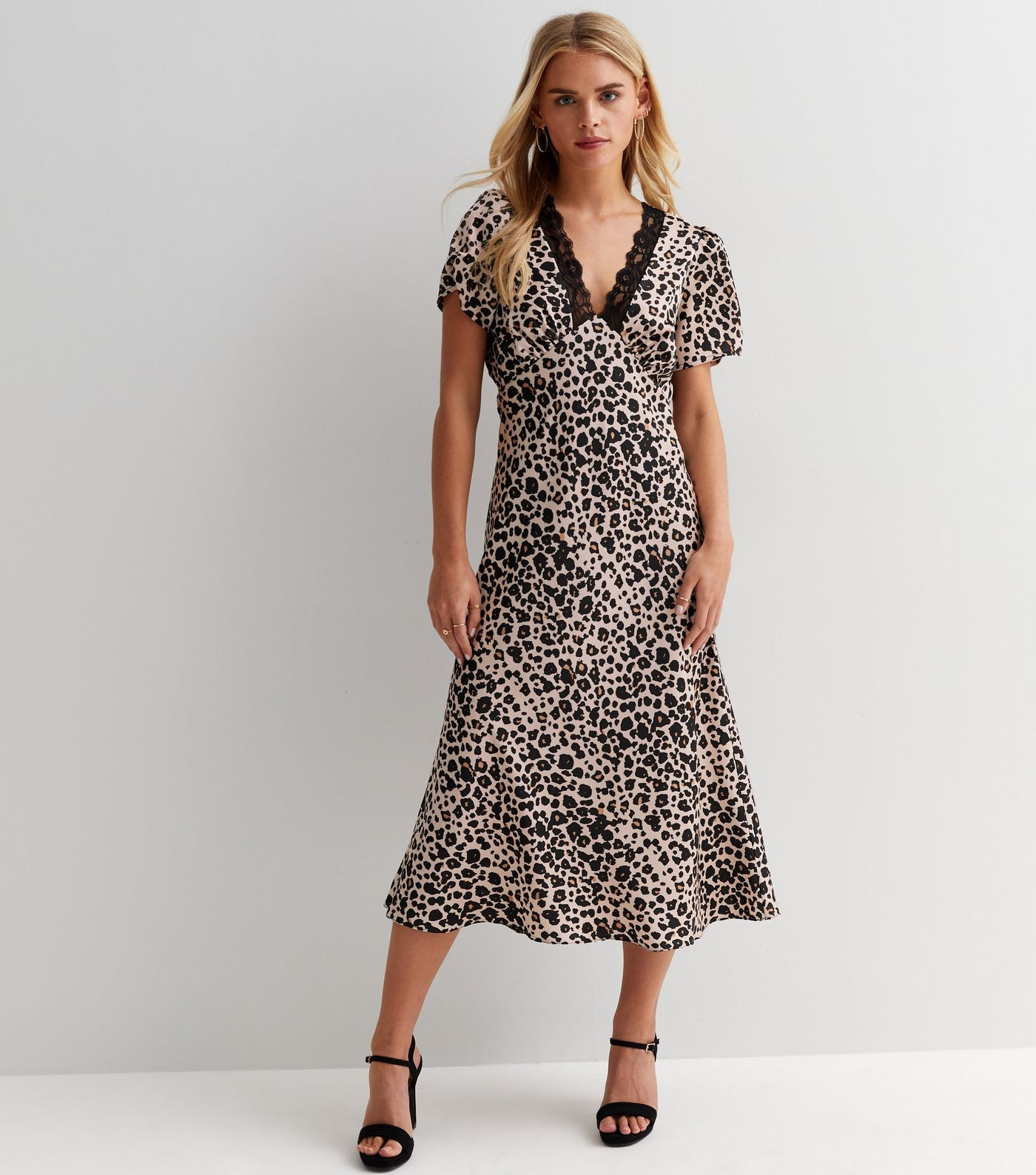 Petite Brown Leopard Print Satin Lace Trim Midi Dress
						
						Add to Saved Items
						Remov... | New Look (UK)