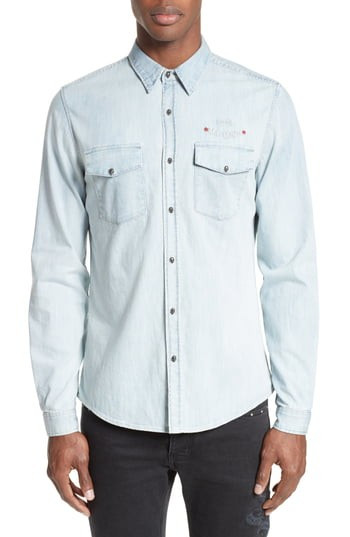 Men's The Kooples Embroidered Denim Shirt | Nordstrom