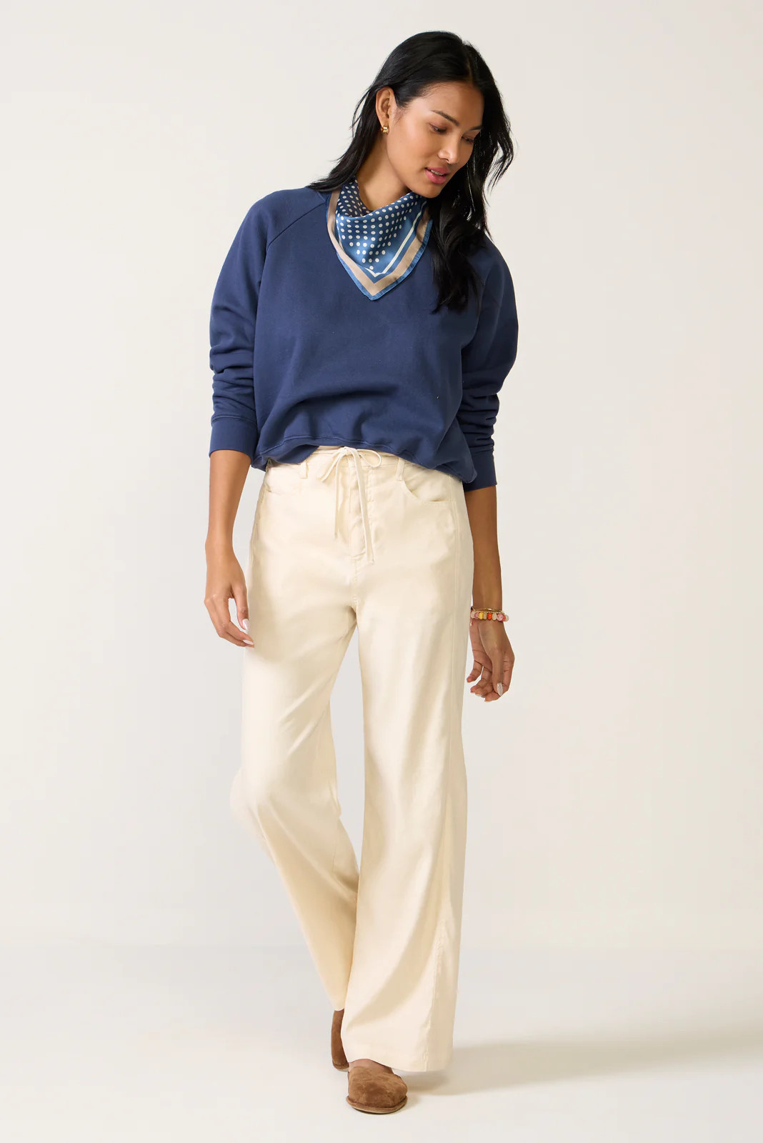 EVEREVE Women's Joelle Stretch Linen Trouser with Tie Waist Pants, Size Small, Ecru White | Evereve
