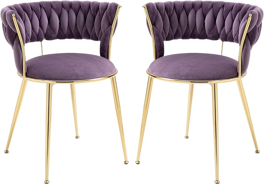Homtique Dining Chairs Set of 2 Modern Velvet Woven Accent Chair with Gold Metal Legs,Luxury Upho... | Amazon (US)