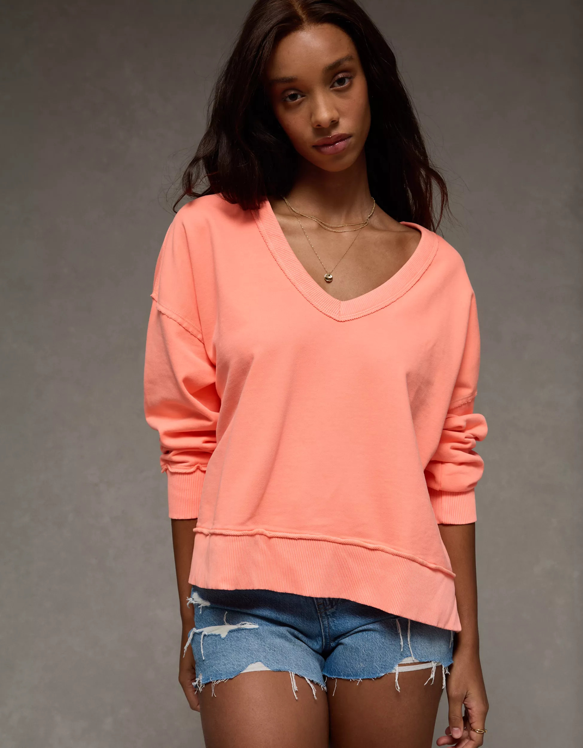 AE Big Hug V-Neck Sweatshirt | American Eagle Outfitters (US & CA)