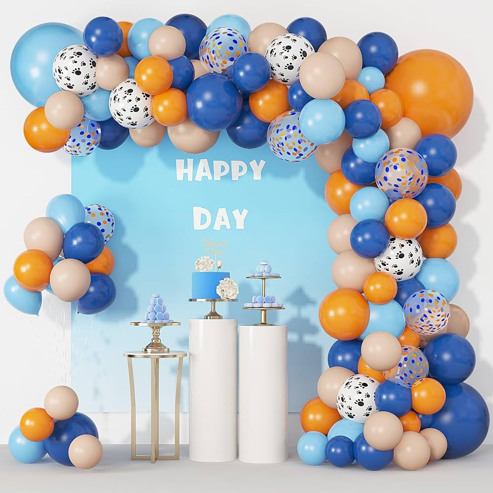 121Pcs Blue Birthday Party Supplies Balloons Garland Kit, Blush Nude Blue Orange Dog Paw Balloons... | Amazon (US)