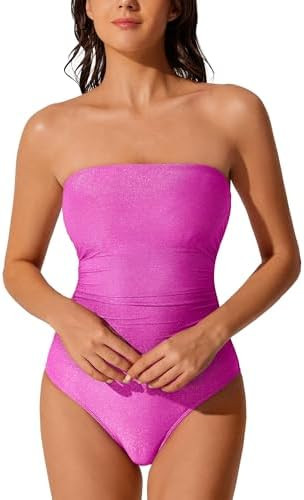 RXRXCOCO Women Tummy Control One Piece Swimsuits Ruched Strapless Bathing Suits Slimming Swimwear | Amazon (US)