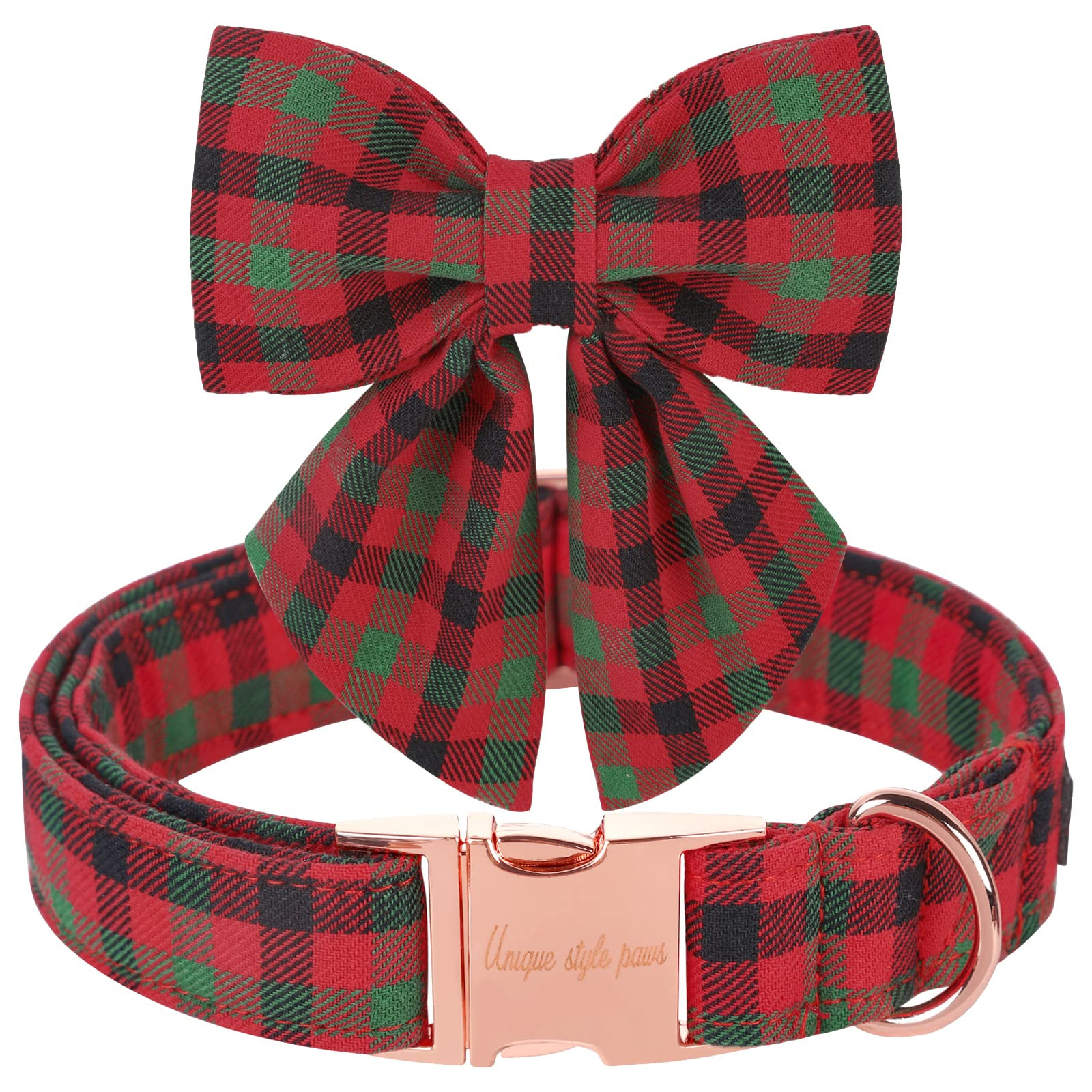 Unique style paws Christmas Dog Collar with Bow Tie Black Red Green Plaid Puppy Collar for Small ... | Amazon (US)