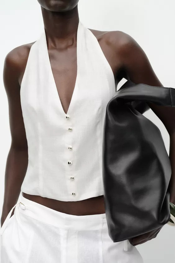 LINEN HALTER VEST TOP | Zara US