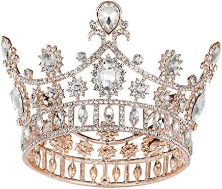 SWEETV Rose Gold Queen Crown for Women, Baroque Crown for Cake Topper, Costume Accessories for We... | Amazon (US)