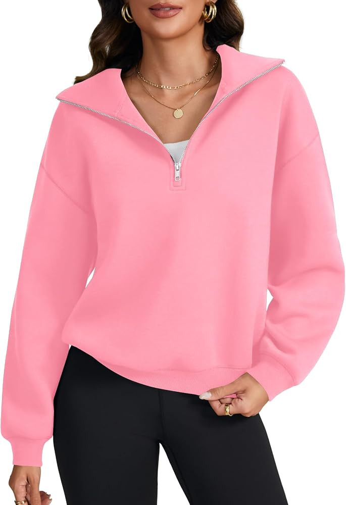 LYANER Women's Half Zip Long Sleeve V Neck Collar Drop Shoulder Pullover Casual Sweatshirts | Amazon (US)