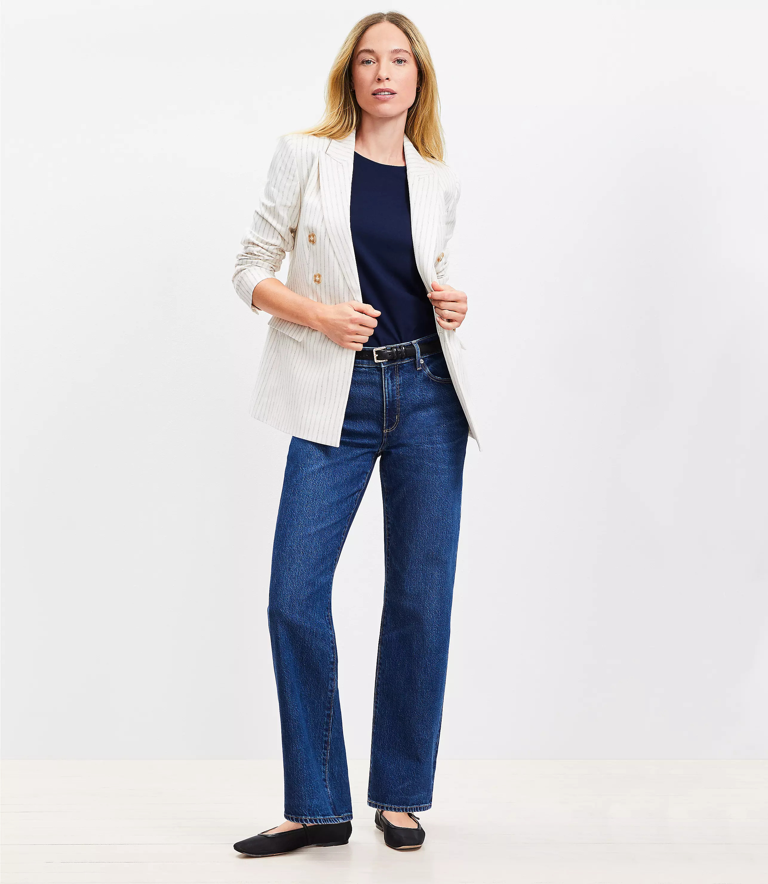 Mid Rise Relaxed Straight Jeans in Dark Wash | LOFT