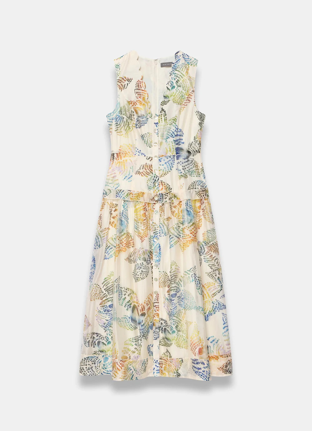 Cream Floral Print Drop Waist Midi Dress | Mint Velvet