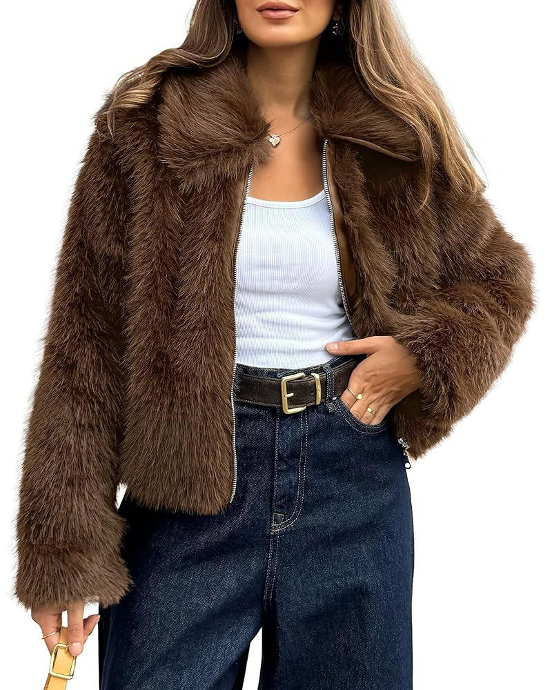 BTFBM Faux Fur Jacket Women Fluffy Winter Coats Zip Up Fuzzy Jackets Long Sleeve Furry Coat Shagg... | Amazon (US)