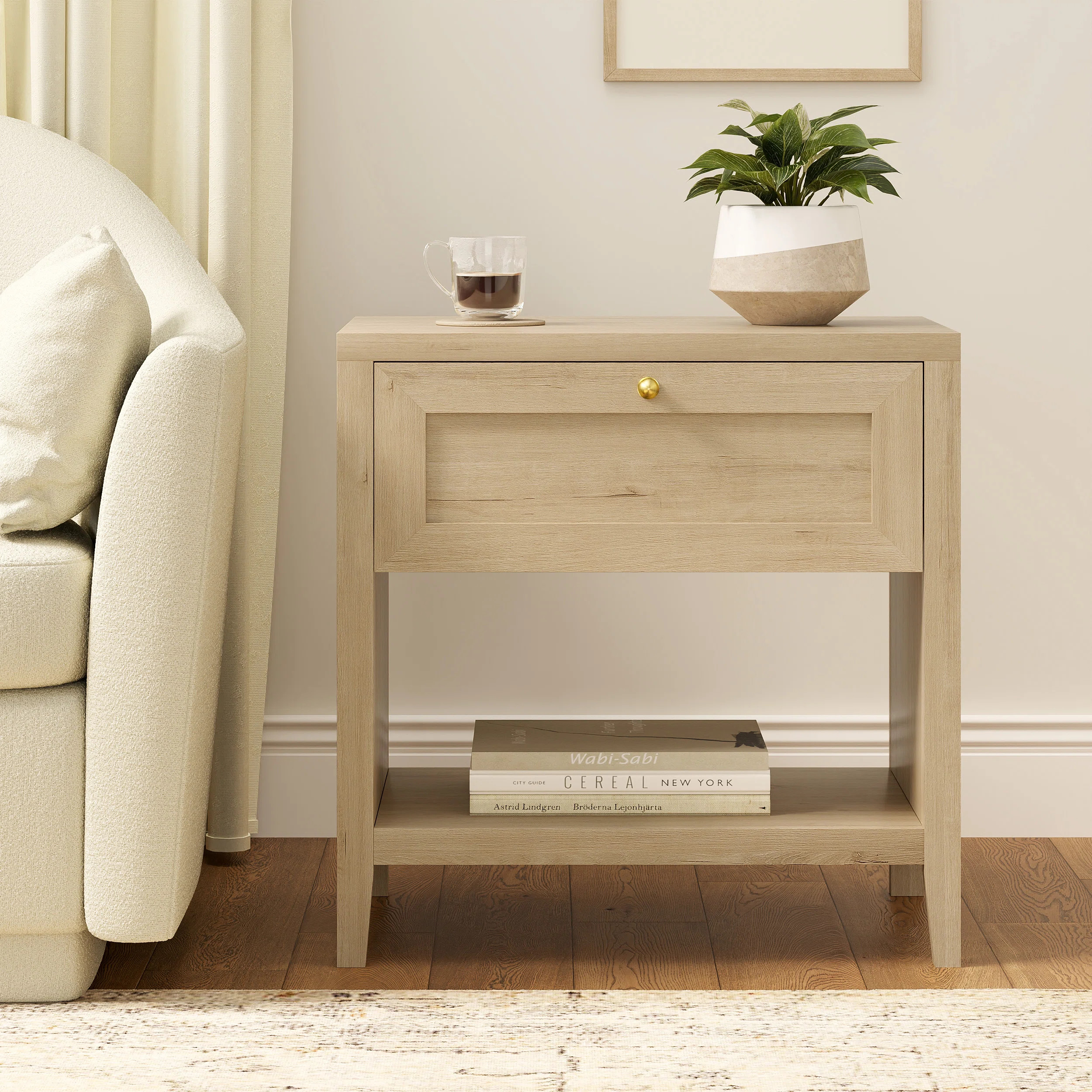 1-Drawer Farmhouse Nightstand, Wooden Bedside Table | Wayfair North America