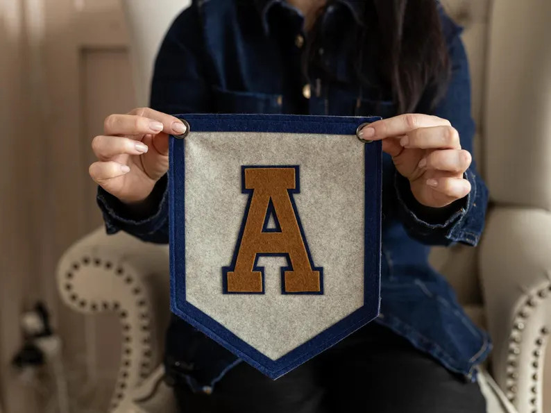Initial Sign - Custom Vintage Initial Wall Decor, Personalized Name Pennant, Felt Flag, Baby Show... | Etsy (US)