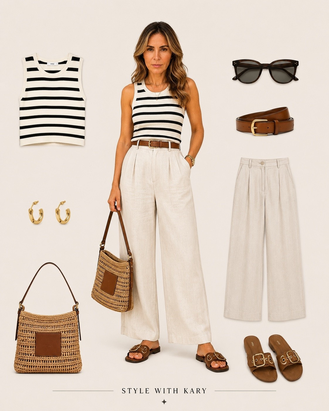 The striped tank you’ll wear on repeat. 🖤🤍

Paired with timeless linen pants and natural accessories, this is one of those effortless outfits that always looks polished.

Everything is linked on my LTK. ✨ Follow me there for more everyday chic finds!

#LTKStyle #LTKFashion #ShopMyLTK #StyleWithKary #MangoStyle #StripedTank #LinenPants #SummerStyle #CapsuleWardrobe #NeutralStyle #ClassicStyle #EffortlessChic #EverydayOutfit #Over40Style #MinimalStyle