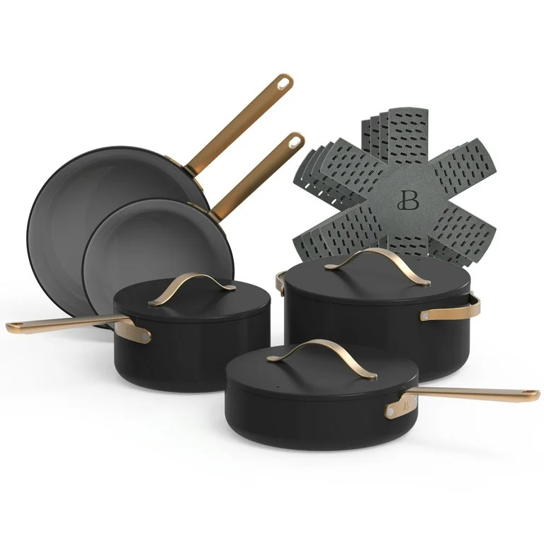 Beautiful 12pc Ceramic Non-Stick Cookware Set, Black Sesame by Drew Barrymore | Walmart (US)