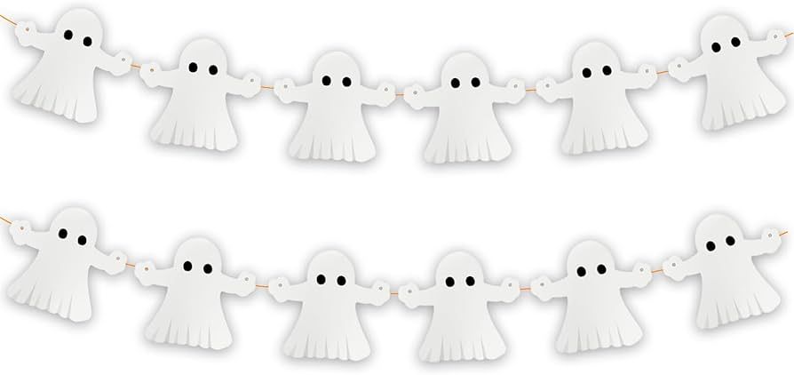 JANSONG 12 PCS Halloween Ghost Garland White Halloween Ghost Banner Garland for Halloween Party D... | Amazon (US)