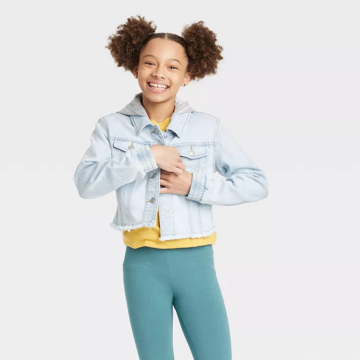 Girls' Hooded Jean Jacket - Cat & Jack™ Light Wash | Target