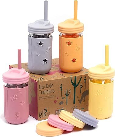 Elk and Friends Kids & Toddler Cups | The Original Glass Mason Jars 12 oz with Silicone Sleeves &... | Amazon (US)