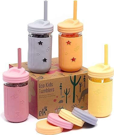 Elk and Friends Kids & Toddler Cups | The Original Glass Mason Jars 12 oz with Silicone Sleeves &... | Amazon (US)