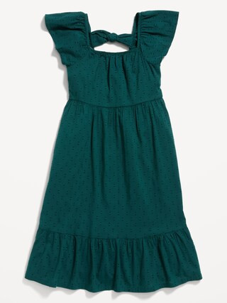 Flutter-Sleeve Clip-Dot Fit & Flare Midi Dress for Girls | Old Navy (US)