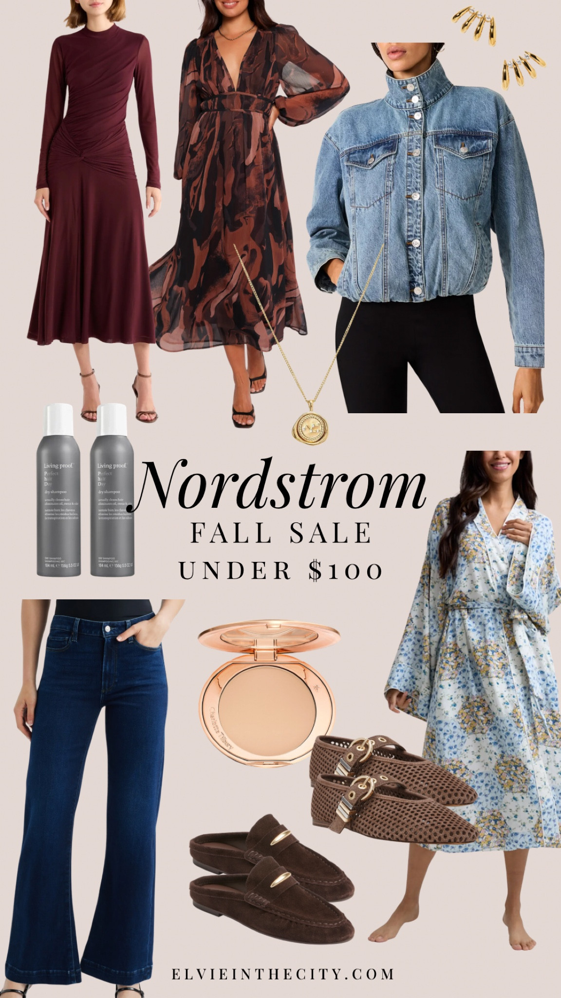 Nordstrom sale finds under $100 include fall dresses, a denim jacket, climber earrings, a pendant necklace, Living Proof dry shampoo, Paige jeans, Charlotte Tillbury finishing powder, a robe, and fall shoes. 

Fall outfit, fashion over 40, over 50 style, fall sale, beauty deal, petite fashion 

#LTKPetite #LTKSaleAlert #LTKBeauty