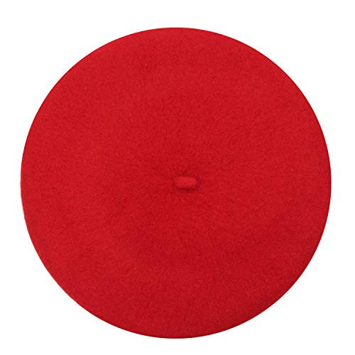 Gllutt Women Wool Beret Hat French Style Solid Color (Red) | Amazon (US)