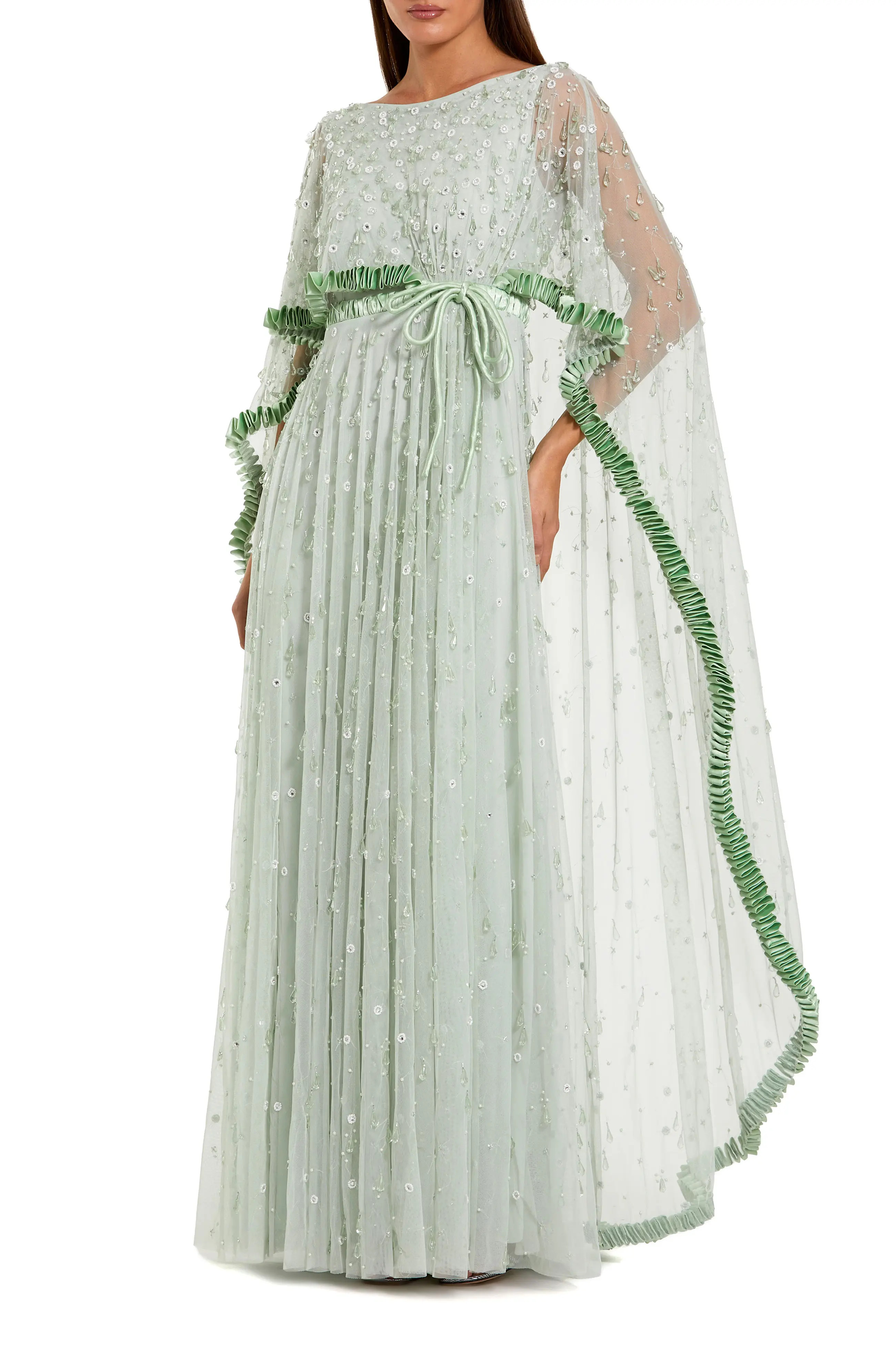 Mac Duggal Beaded Cape Sleeve Gown with Ruffled Trim Detail (Women) | Nordstrom | Nordstrom