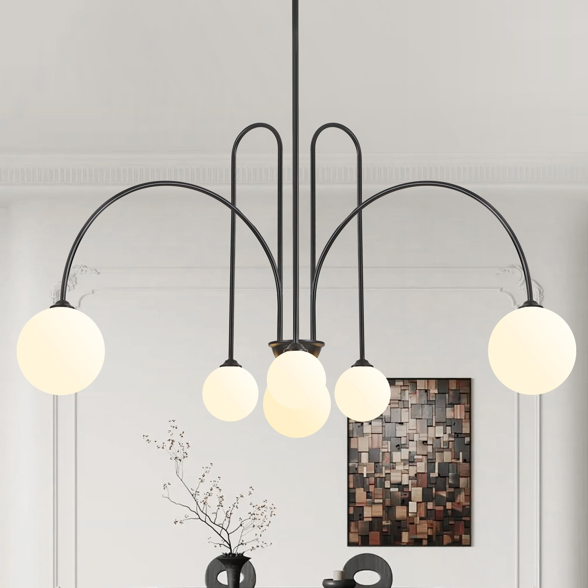 Black Sputnik Chandelier,6 Lights Modern Chandelier for Dining Room Mid Century Chandelier Large ... | Amazon (US)