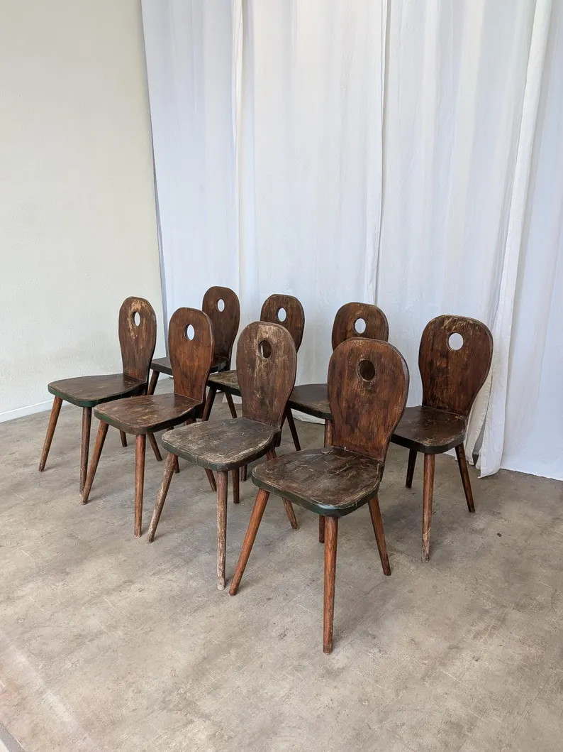 Set of 8 Vintage Brutalist Wooden Chair / Rustic Farmhouse Dining Chair | Etsy (Global)