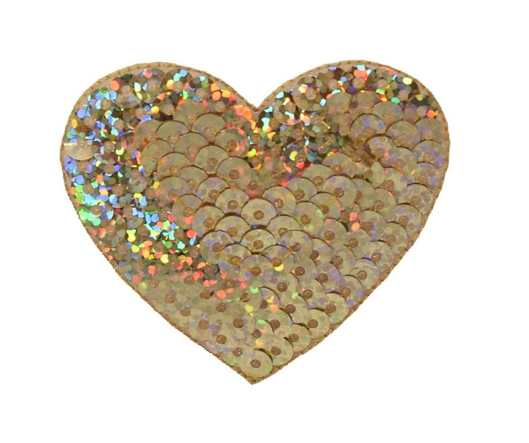 2 Valentine Gold Sequin Heart, Iron on Applique Embroidered Patch - Etsy | Etsy (US)