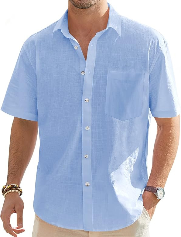 J.VER Men's Cotton Linen Short Sleeve Shirts Casual Lightweight Button Down Shirts Vacation Beach... | Amazon (US)