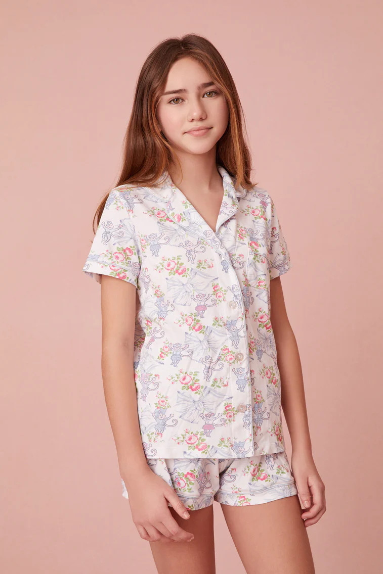 Roller Rabbit x LoveShackFancy Rosa Beaux Monkey Women's Polo Pajama | LOVESHACKFANCY