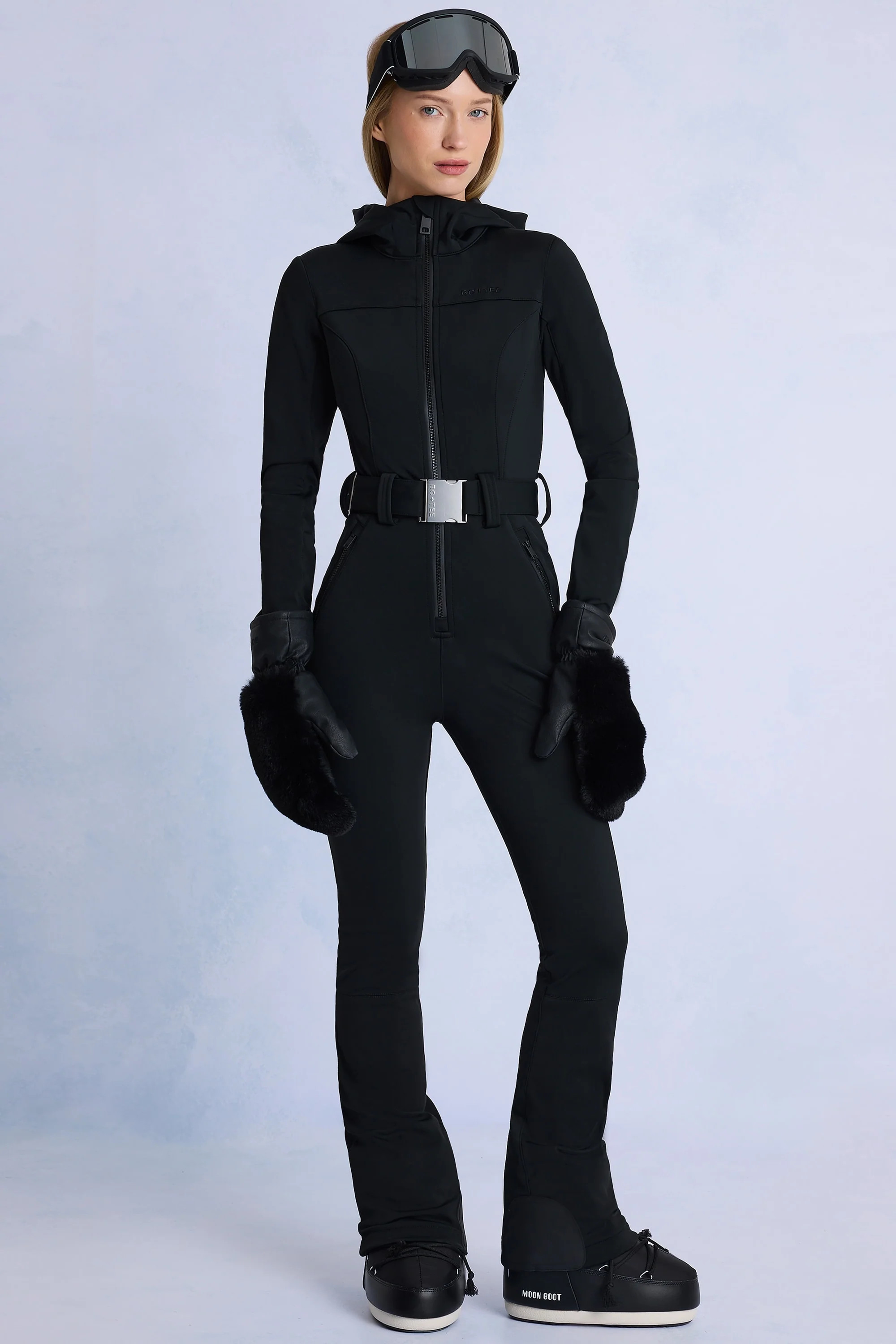 Waterproof Hooded Fitted Ski Suit in Black | Oh Polly