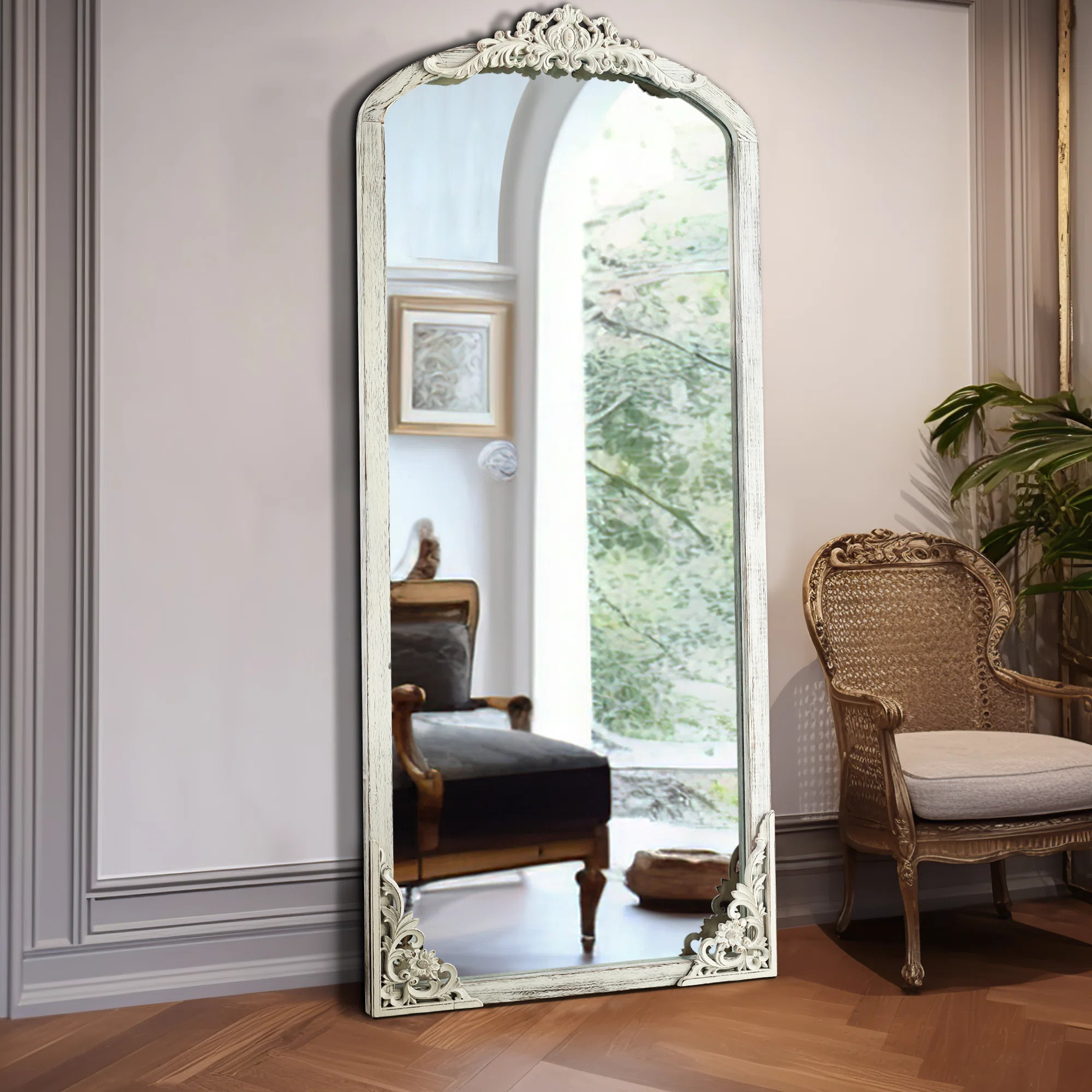 Anjulie Arch Solid Wood Mirror Ornate Mirror Wall Mirror Retro Mirror with Carved Frame | Wayfair North America