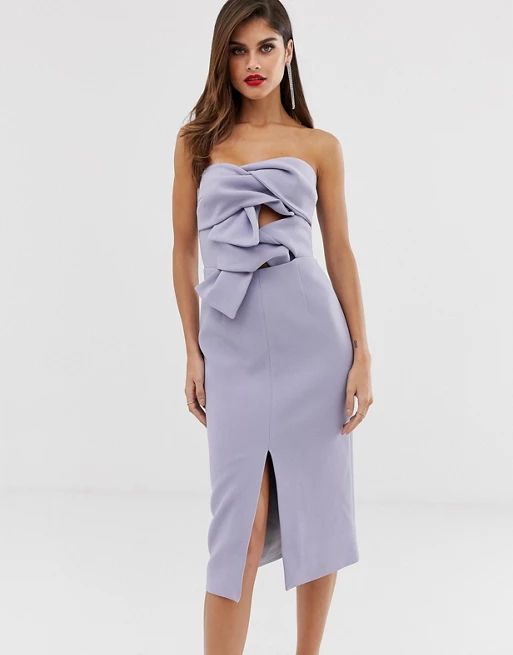 True Decadence premium double bow front midi dress with keyhole detail in soft lavender | ASOS UK