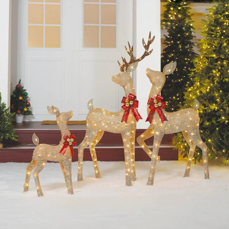 Set of 3 Light-up Glitter Deer Family with 210 Clear Incandescent Christmas Lights, Holiday Time | Walmart (US)