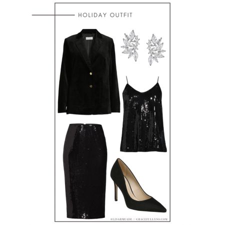 Holiday outfit idea 
Sequin skirt, skirt, Christmas outfit, holiday outfit, holiday style, women’s fashion, Walmart, Walmart, fashion

