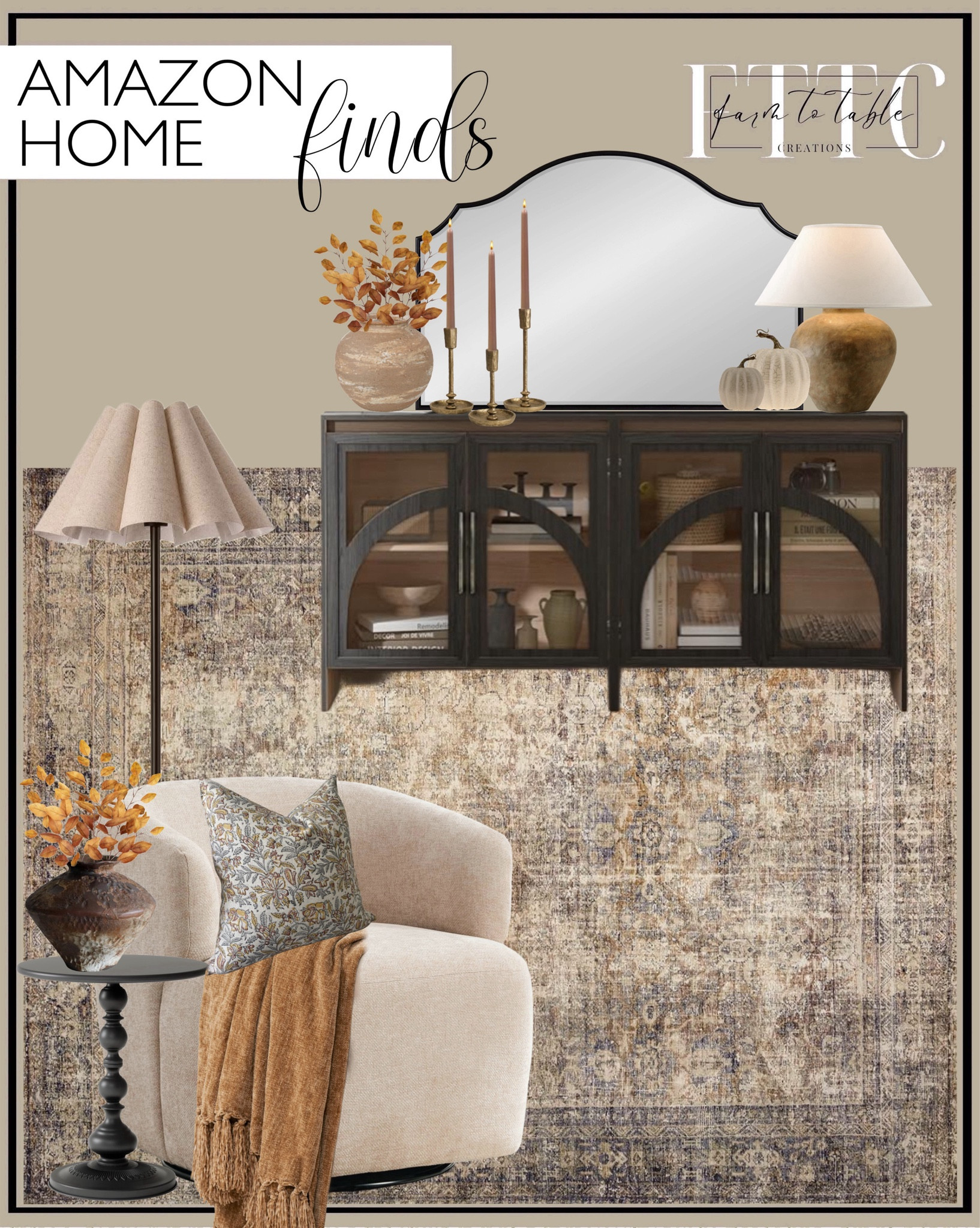 Amazon Home Finds. Follow @farmtotablecreations on Instagram for more inspiration.

Swivel Accent Chair, Chenille Barrel Chair for Living Room, Cozy Round Boucle Arm Chair. Modern Accent Cabinet,Sideboard Buffet Cabinet with Storage,Arched Cabinet with Glass Door. Kate and Laurel Leanna Glam Horizontal Wall Mirror. Metal Small Round Side Table. Loloi Morgan Sunset/Ink. Round Rustic Vase. Fall Stems.  Calabria - One Light Table Lamp. Iron Candle Holders. Pumpkin Decor. Floor Lamp. Brown Taper Candles. 

Amazon Home. Amazon Fall Decor. Amazon Living Room Decor. Amazon Budget Friendly Finds. Soft Chenille Throw Blanket 




#LTKFindsUnder50 #LTKHome #LTKSaleAlert