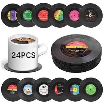 24 PCS Funny Retro Vinyl Record Coasters Music Gift，Bars、Birthdays, Parties for Music Lovers ... | Amazon (US)