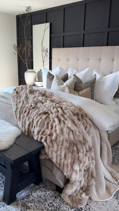 Bedroom ideas, bed, rug, bench, pillows, blanket, fire pit, mirror 

#LTKstyletip #LTKVideo #LTKhome