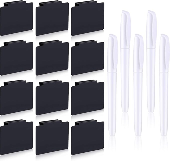 Kitchen Black Clip Label Holders Basket Bin Labels Clip with White Chalk Marker, Removable Metal ... | Amazon (US)