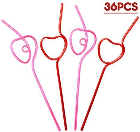 Heart Shaped Drinking Straws Krazy Loop - Valentines Day Party Supplies Decorations 36Ct | Amazon (US)