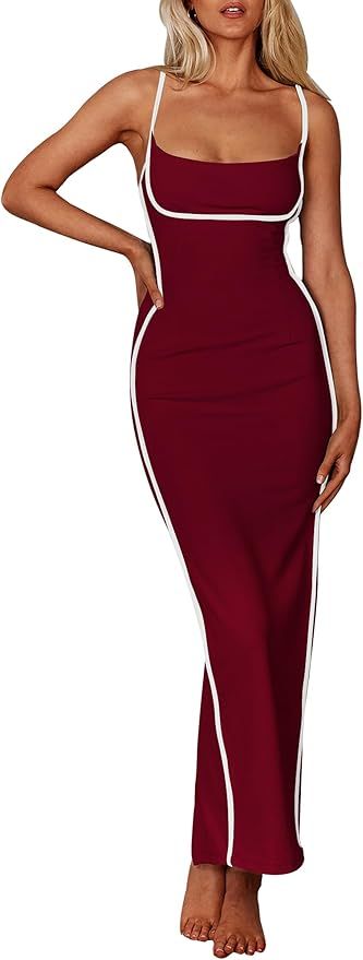 PRETTYGARDEN Women's Summer Long Bodycon Dress Spaghetti Strap Sleeveless Back Slit Maxi Dresses | Amazon (US)