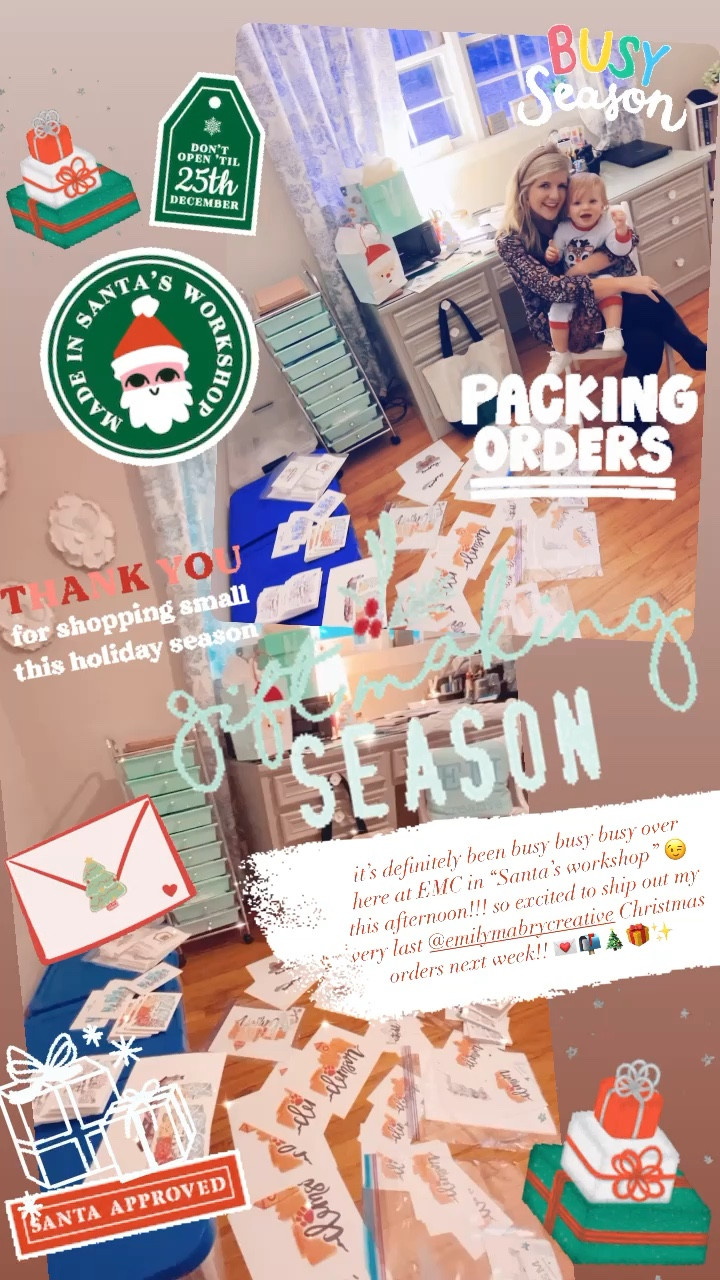 it’s definitely been busy busy busy over here at EMC in “Santa’s workshop” 😉 this afternoon!!! so excited to ship out my very last @emilymabrycreative Christmas orders next week!! and so thankful for my tiny little elf bestie hehe! 💌📬🎄🎁✨🫶🏽🎅🏽🦌

#LTKGiftGuide #LTKHoliday #LTKSeasonal
