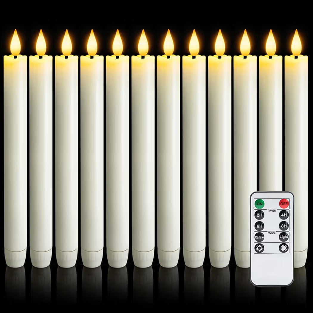 12 Pcs Flameless Taper Candles with Remote Timer, Battery Operated Window Candles, White Plastic ... | Amazon (US)