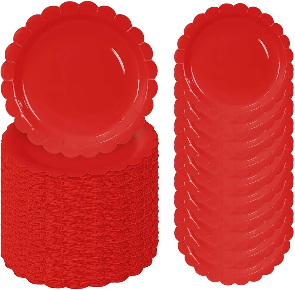 50 Pcs Red Scalloped Paper Plates 7 Inch Disposable Red Scalloped Dinner Plates for Wedding Baby ... | Amazon (US)